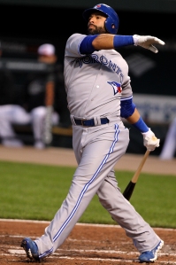 Blue Jays slugger Jose Bautista takes a swing against the Baltimore Orioles on April 24, 2012. Photo Credit-Keith Allison